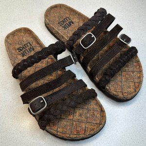 Muk Luks Terri Terra Turf Geometric Sandal Suede Leather Brown Women’s Size 7